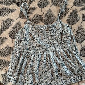 Old Navy Blue and Brown Floral Blouse